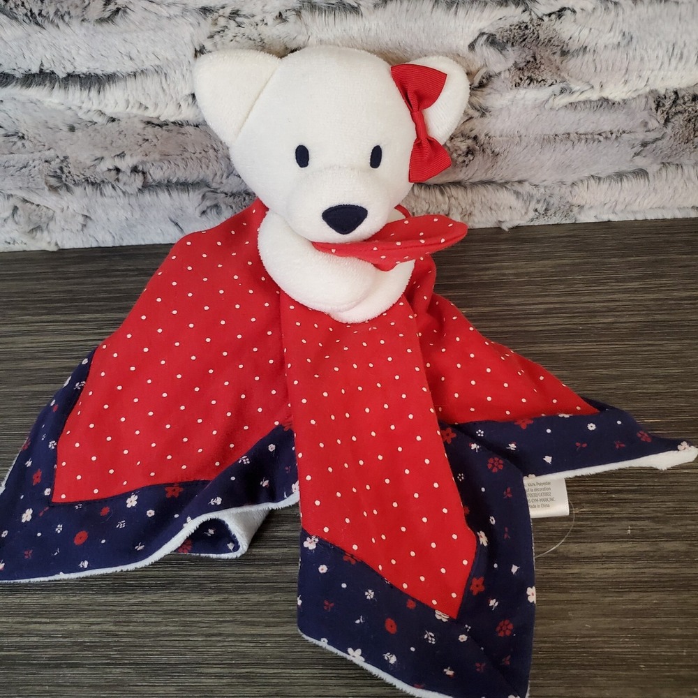 Gymboree White Bear Lovey Security Blanket Red Blue Polka Dot Floral 14" NWT